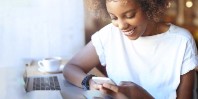 Woman looking down smiling